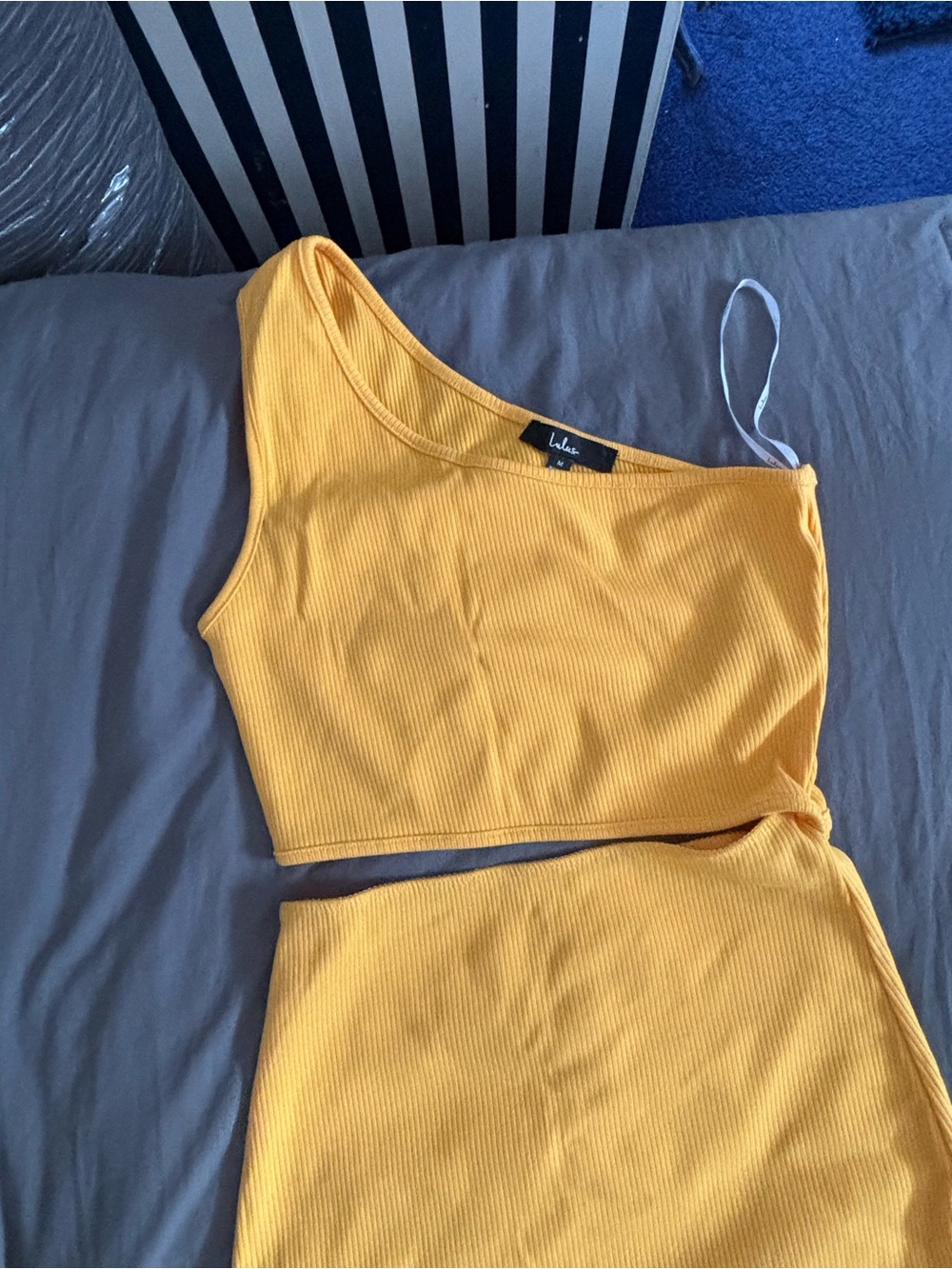 Lulu's Mustard Yellow Ribbed One-Shoulder Top - Picture 7 of 8